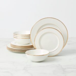 Classic Porcelain Dinnerware Set with Double Gold Bands, 12-Piece