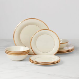 Ivory Porcelain Dinnerware Set with Gold Trim, 12-Piece
