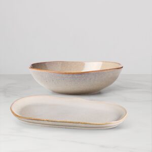 Rustic Oatmeal Stoneware Serving Set, 2-Piece