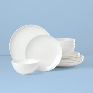 Glossy White Bone China Coupe Dinnerware Set, 12-Piece