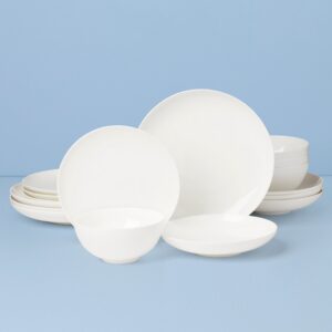 Glossy White Bone China Coupe Dinnerware Set, 16-Piece