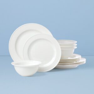 Glossy White Bone China Rimmed Dinnerware Set, 12-Piece